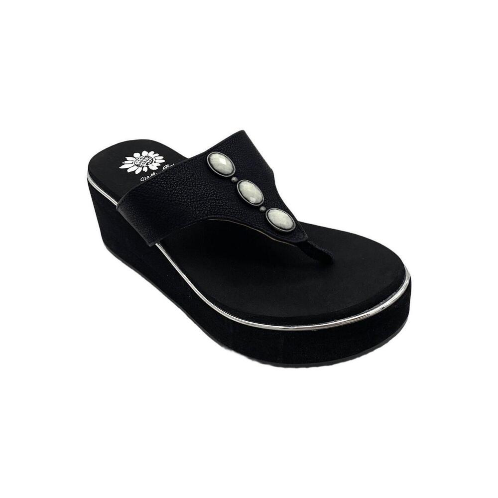 Yellow Box Women's Daize Slip-On Wedge Thong Sandals Black - Medium - Picture 1 of 3